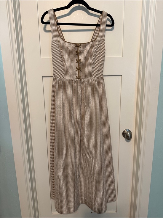 Caroline Constas Dresses & Skirts - Caroline Constas Cottagecore Beige & White Gingham Maxi Dress with Front Bows